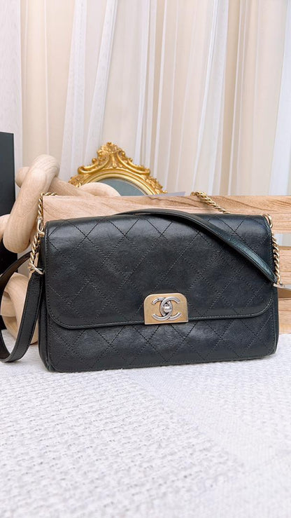 Chanel Black Calfskin Straight Lines Flap Bag