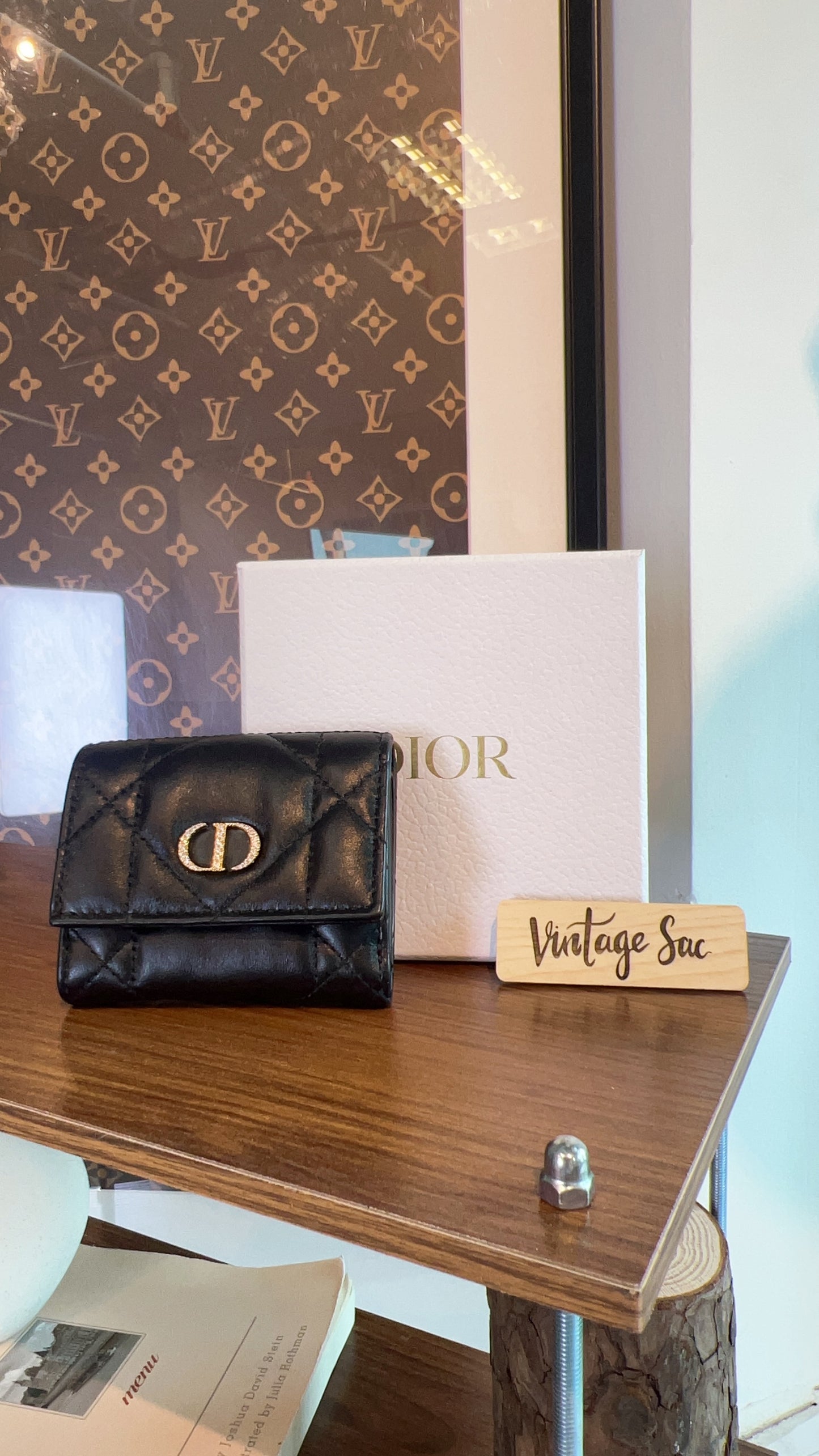 Dior Black Caro Hibiscus Crystal L Zip Wallet
