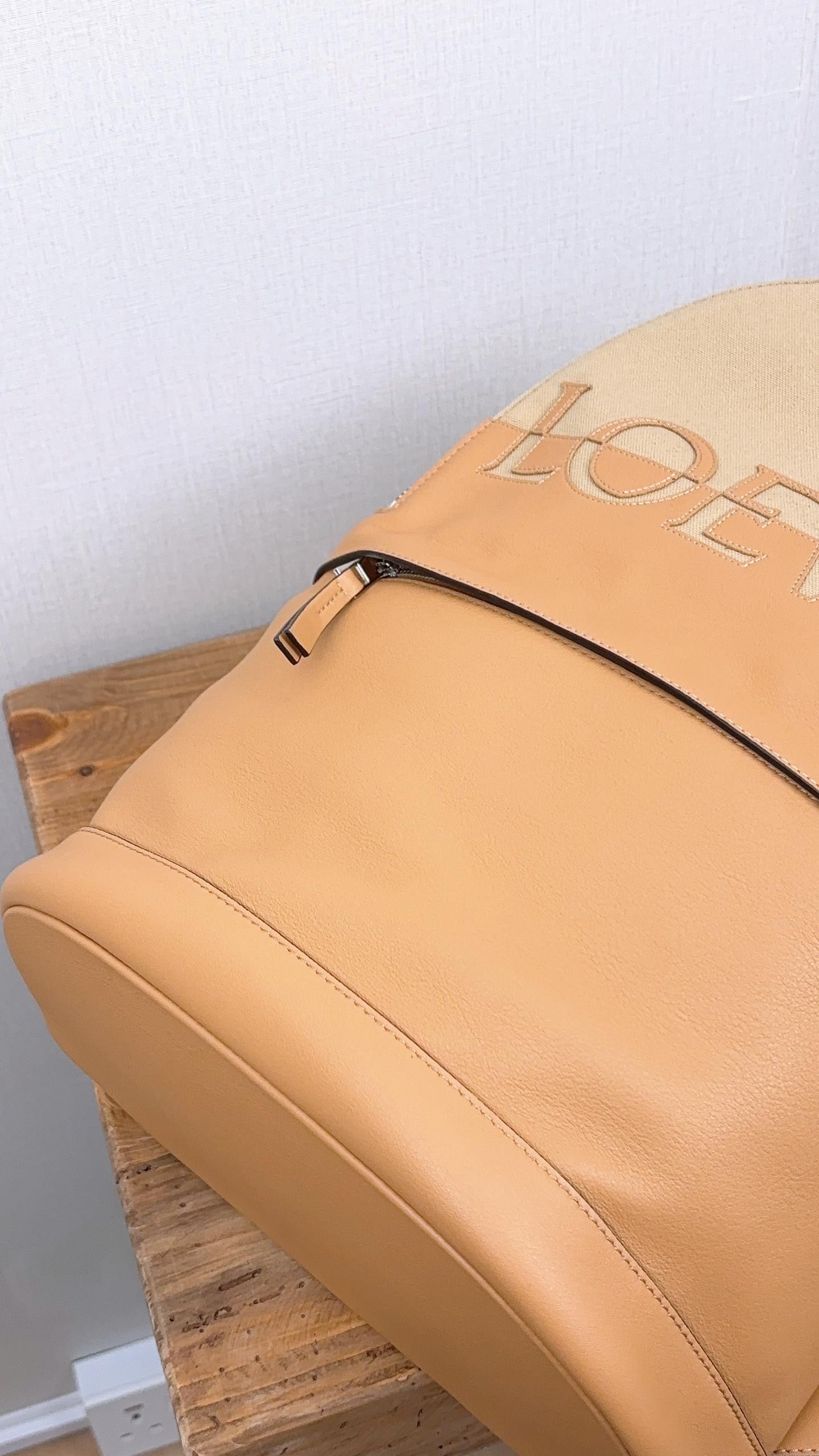 Loewe Camel Beige Calfskin Canvas Backpack