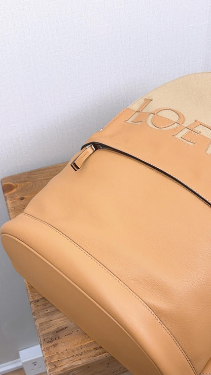 Loewe Camel Beige Calfskin Canvas Backpack