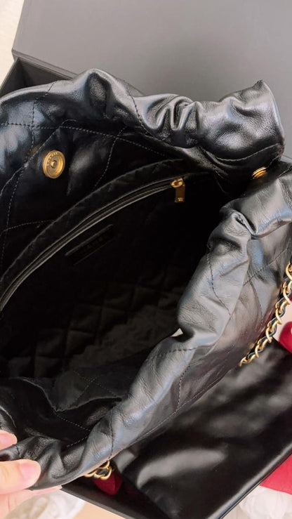 Chanel Black Calfskin Small 22 Bag (GHW)