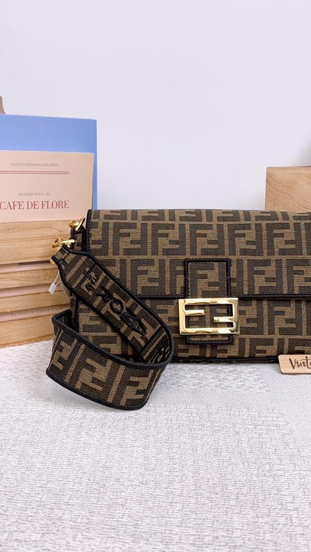 Fendi Brown Jacquard Canvas Baguette