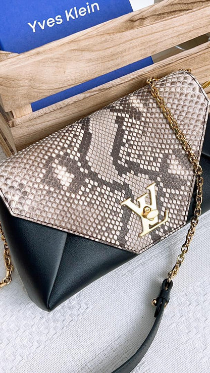 LV Black Calfskin / Python Love Note Chain Shoulder Bag