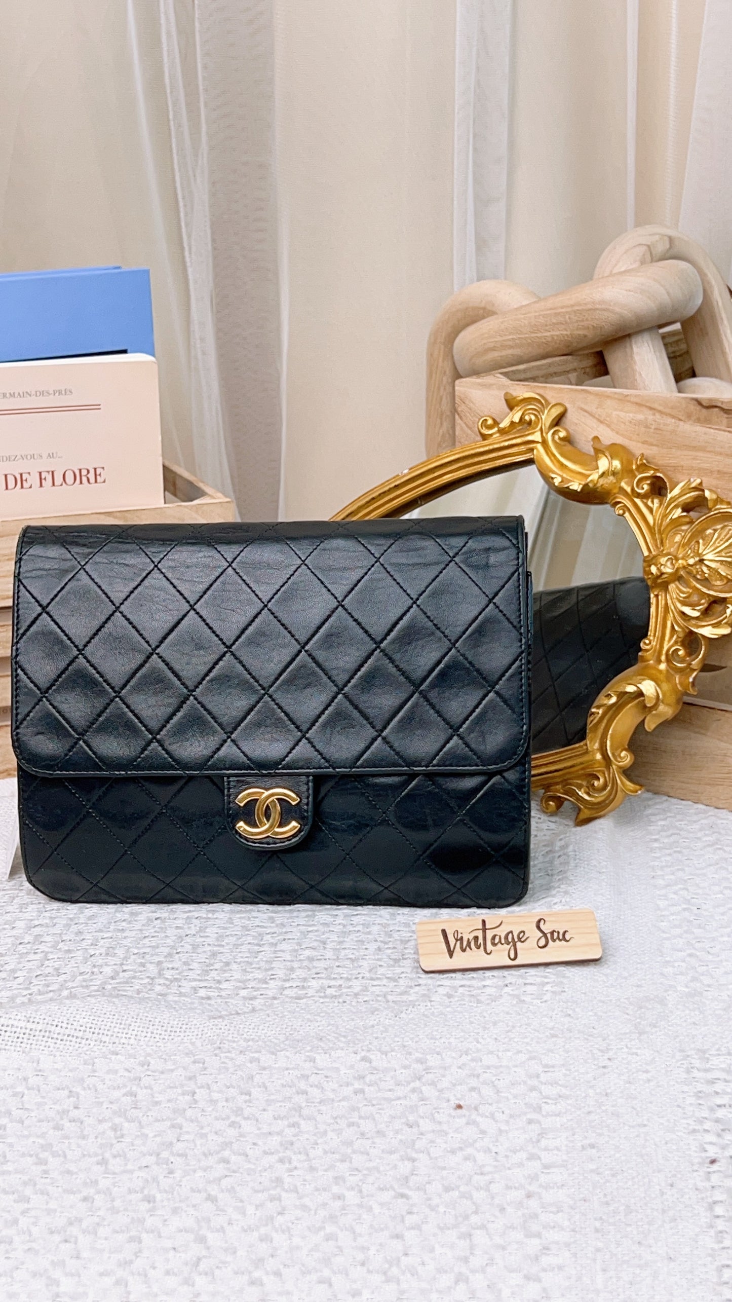 Chanel Black Vintage Button Flap (GHW)