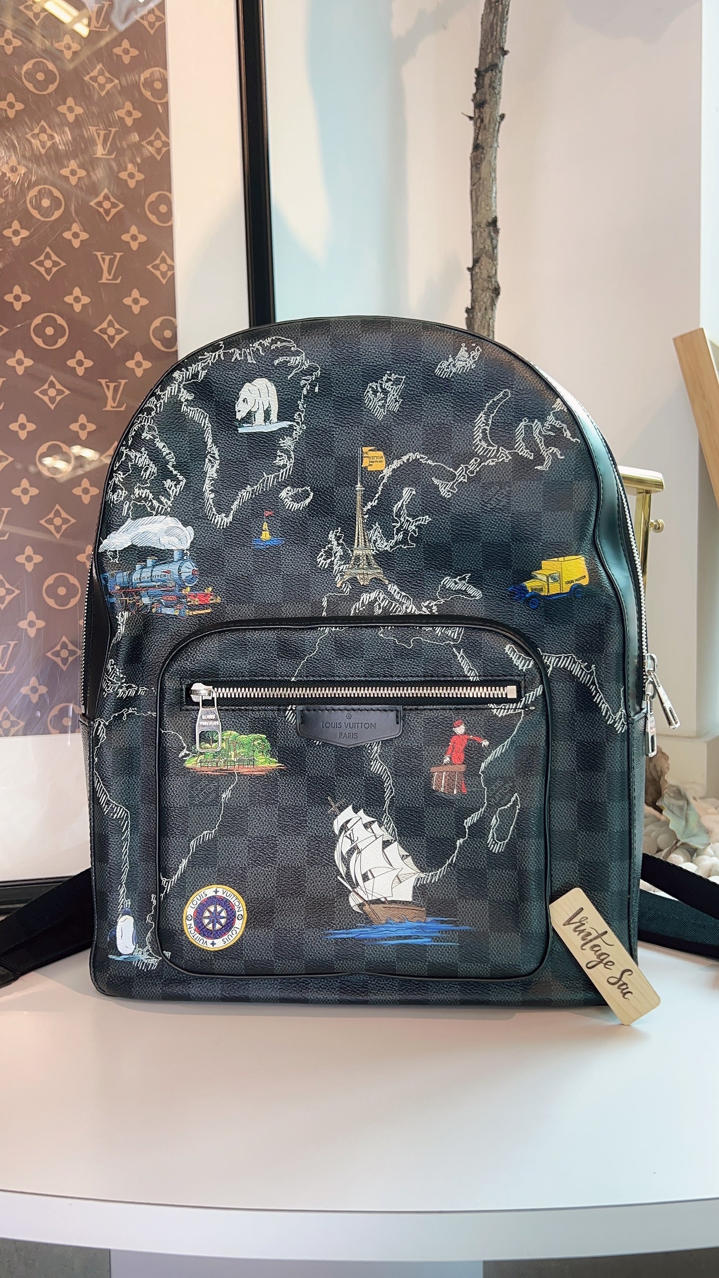 LV Damier Graphite Josh World Map Backpack