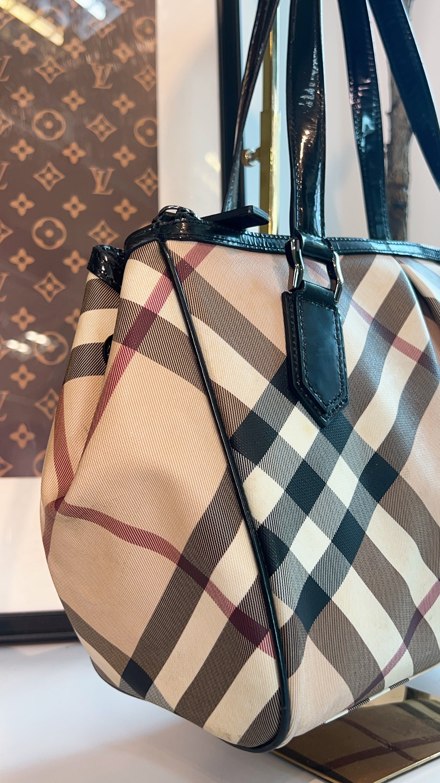 Burberry Nova Check Medium Mulberry Tote Bag