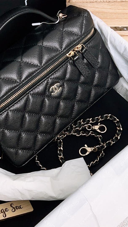 Chanel Black Caviar Top Handle Vanity Case (LGHW)