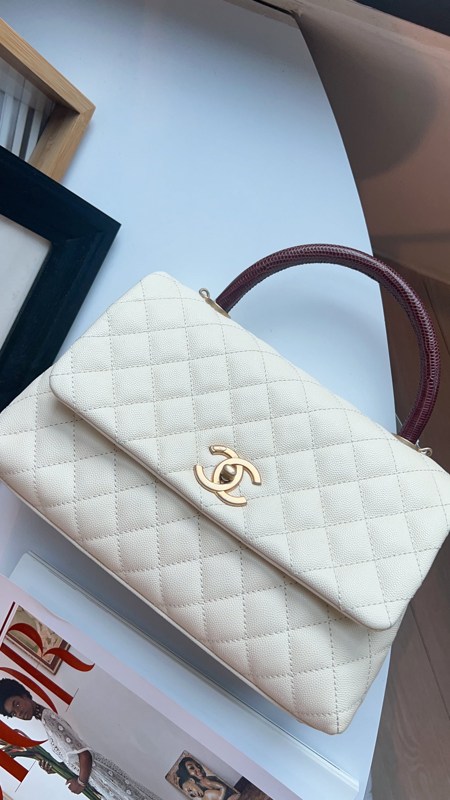 Chanel Ivory Medium Caviar Coco Handle GHW