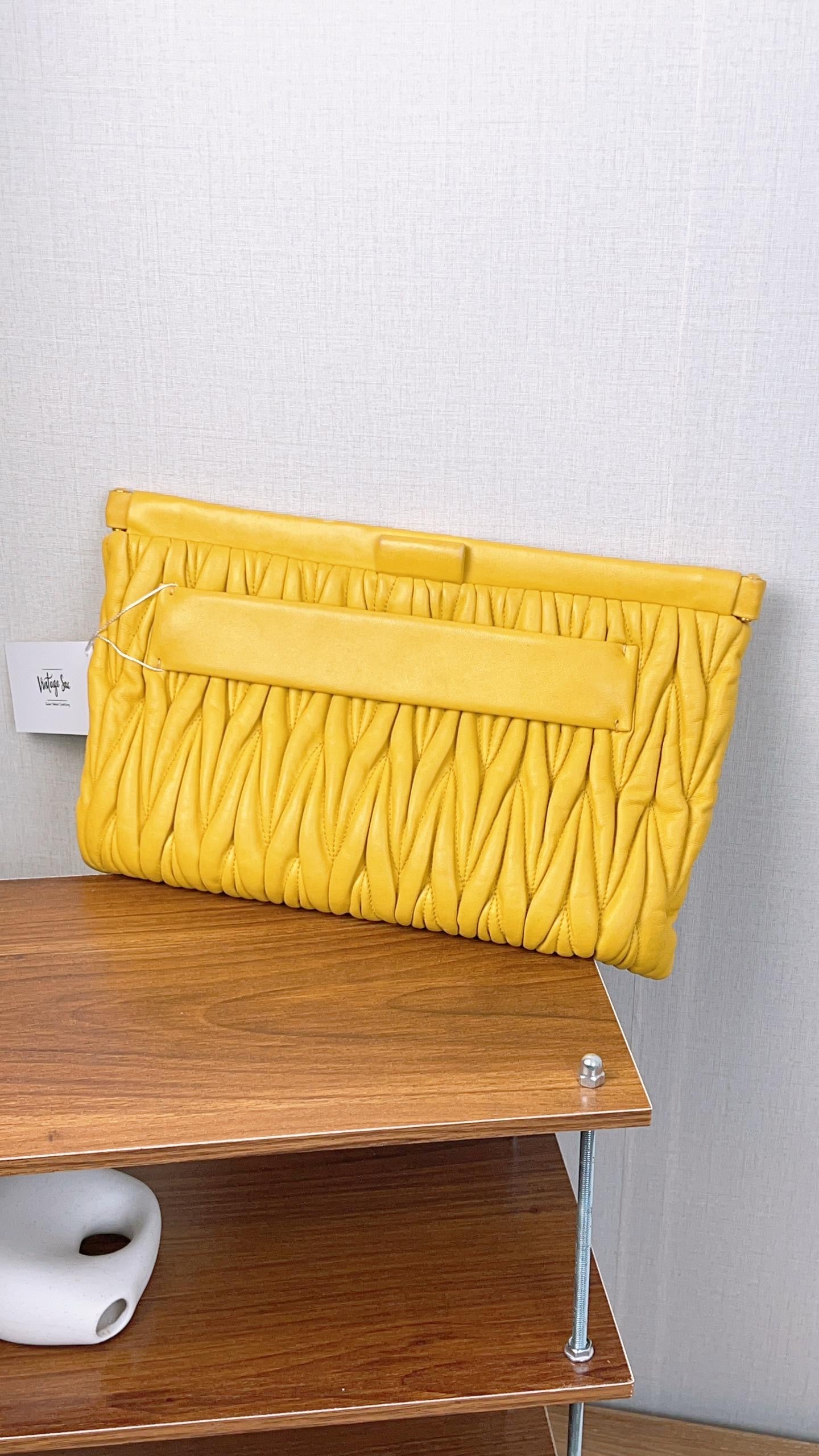 Miu Miu Yellow Matelasse Nappa Leather Clutch