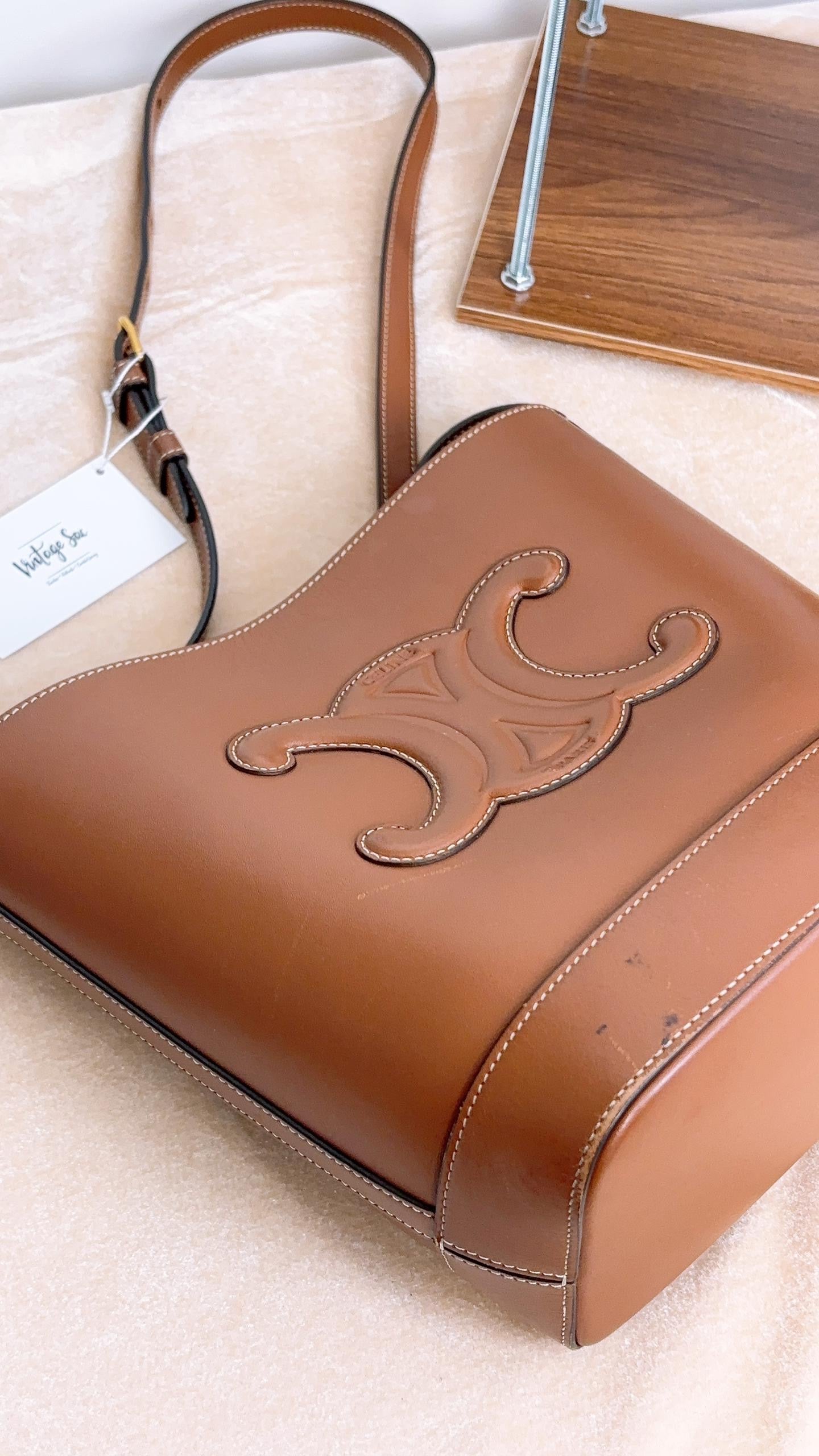 Celine Tan Calfskin Small Triomphe Bucket Bag