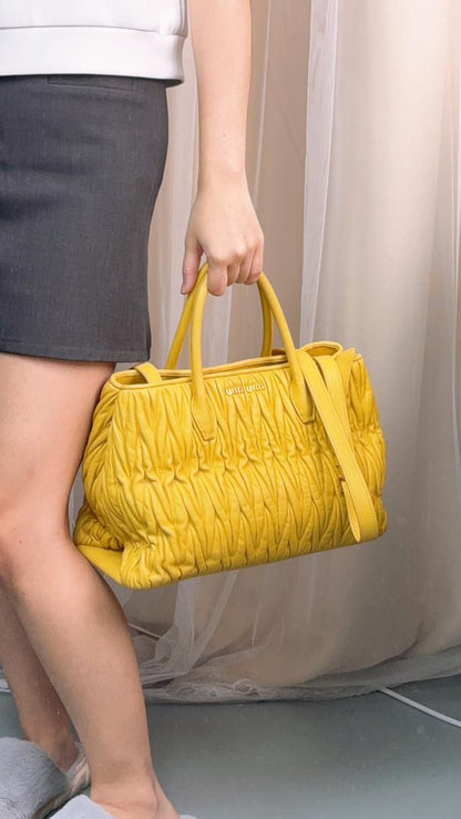 Miu Miu Yellow Matelasse Handle 2-Way Tote