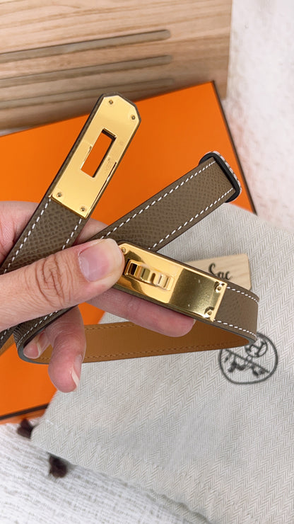 Hermes Epson Etoupe Kelly 18 Belt GHW