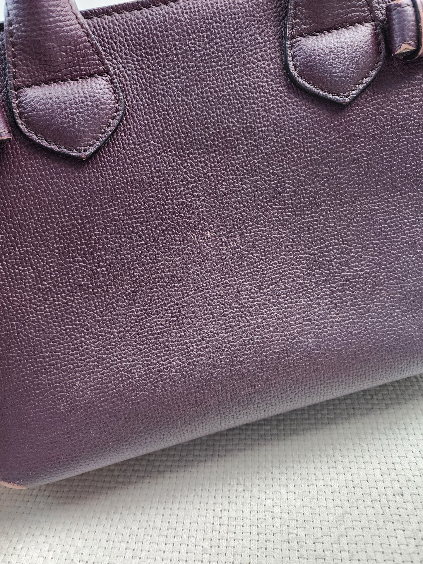 Burberry Burgundy Calfskin Banner Tote Small