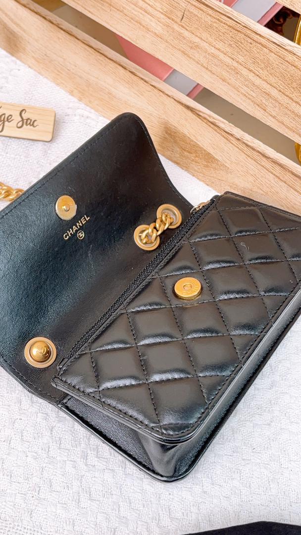 Chanel Black Lambskin 22K Pillow Crush Phone Flap Bag (GHW)