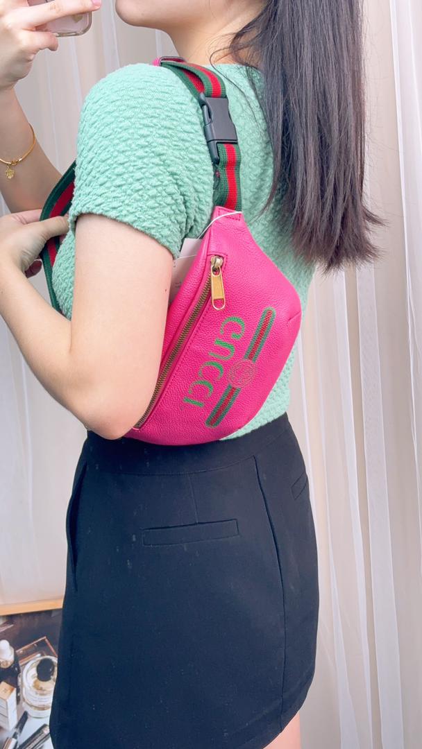 Gucci Pink Calfskin Small Web Logo Bumbag