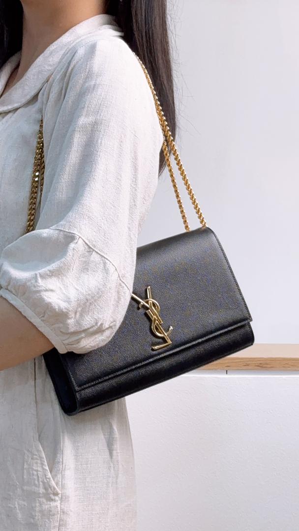 YSL Black Grain de Poudre Medium Kate (GHW)