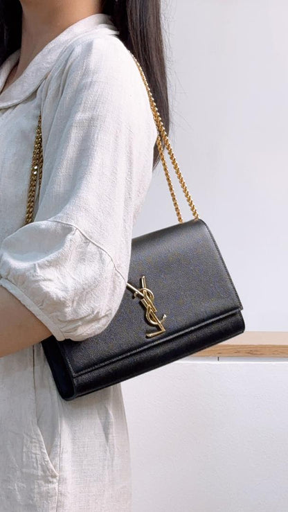 YSL Black Grain de Poudre Medium Kate (GHW)