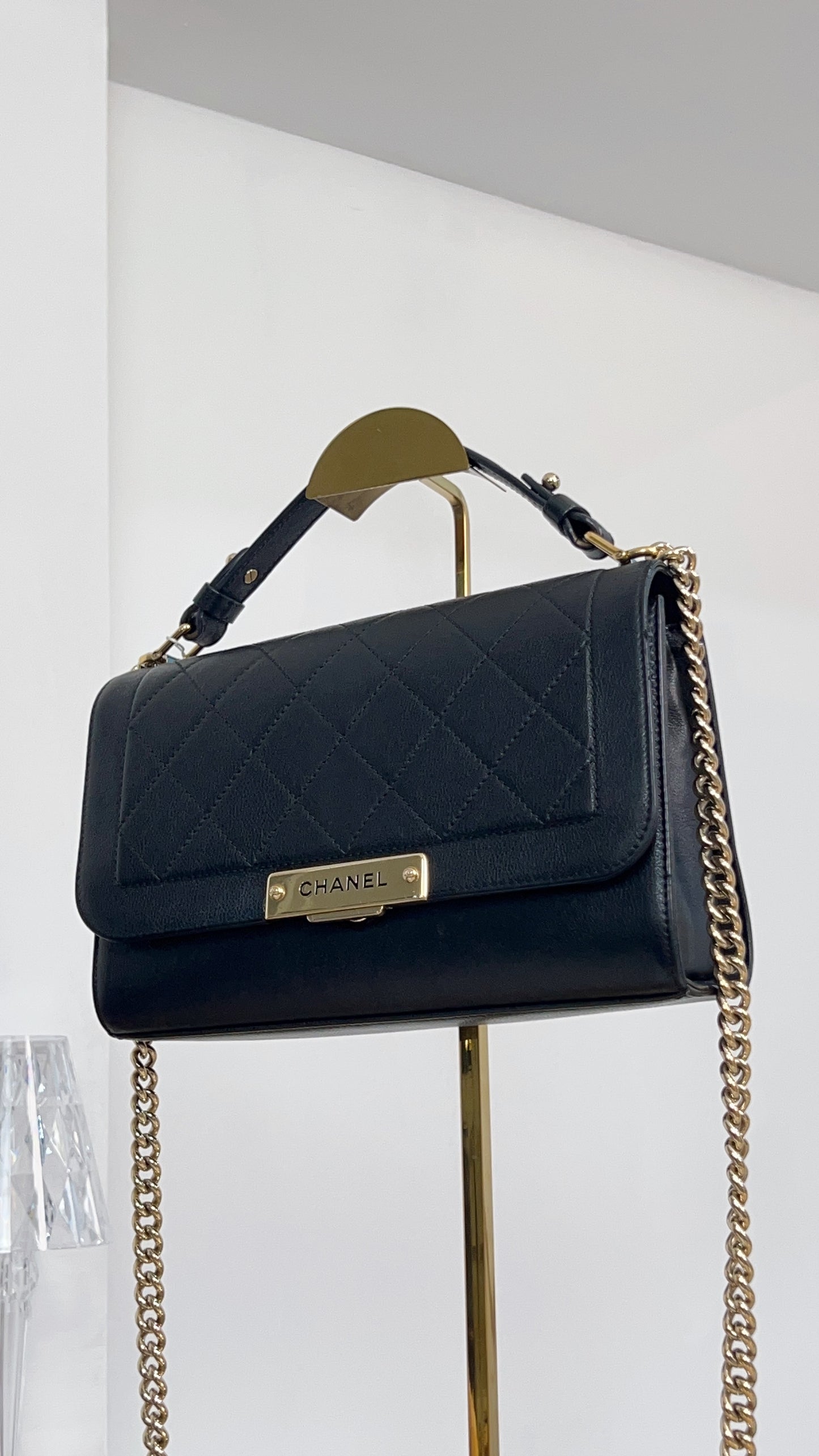 Chanel Black Calfskin Click Label Top Handle GHW