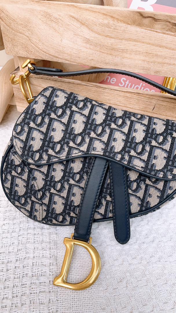 Dior Navy Oblique Mini Saddle With Strap