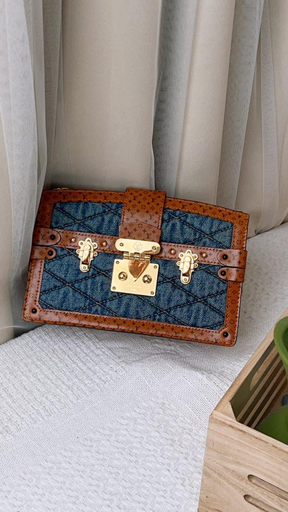 LV Denim Malletage Trunk Clutch w Chain