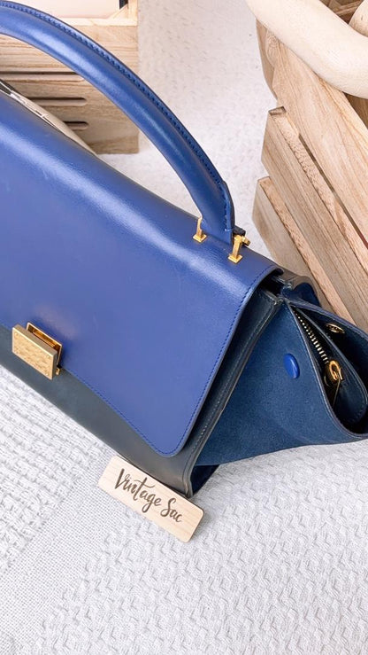 Celine Blue Calfskin Small Trapeze Bag