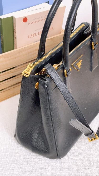 Prada Black Saffiano Small Lux Tote (GHW)