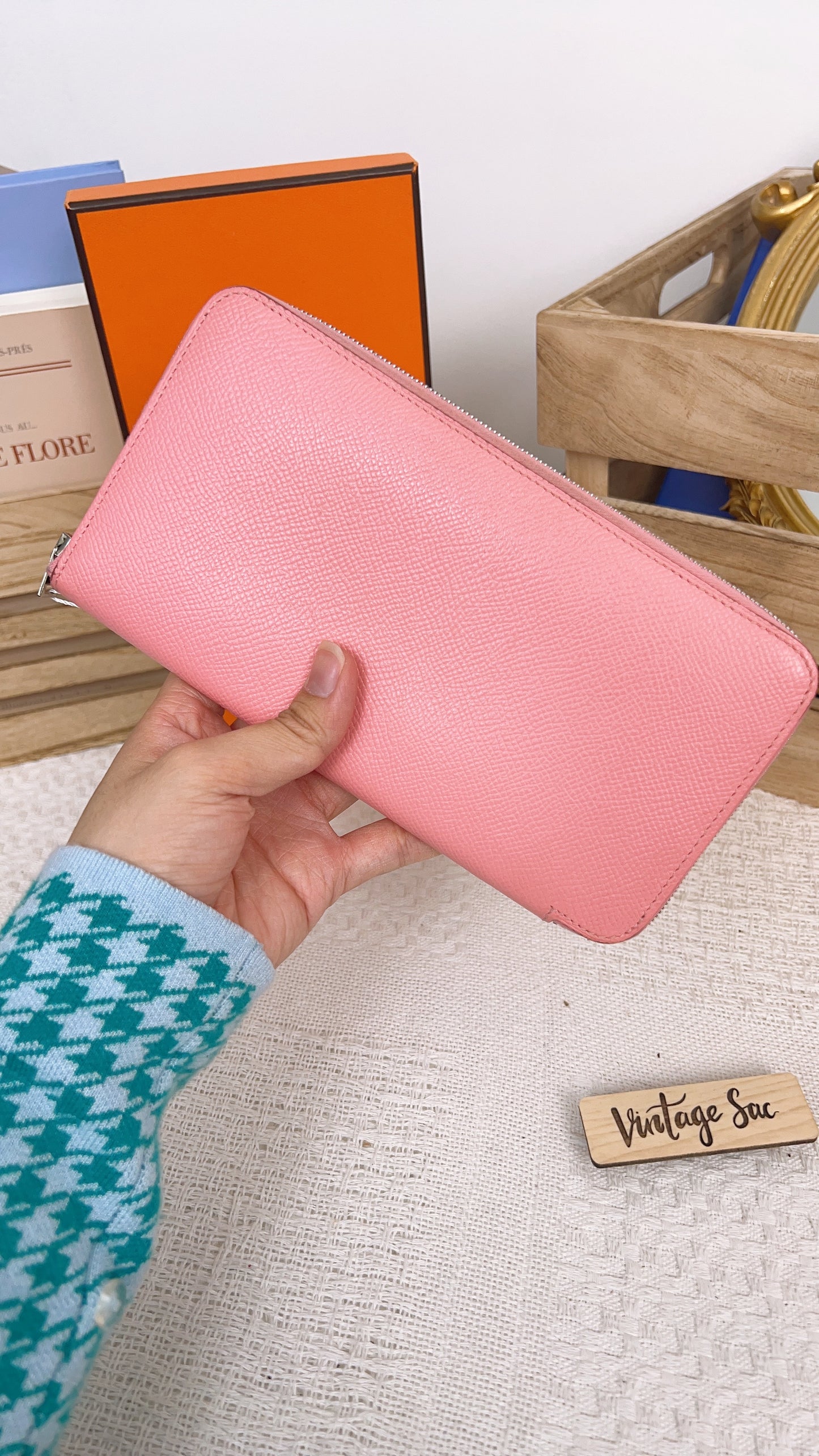 Hermes Pink Silk’in Classique Long Wallet