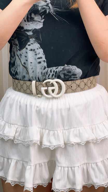 Gucci White GG Marmont Belt