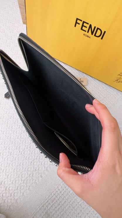 Fendi Black Karlito Clutch Studs