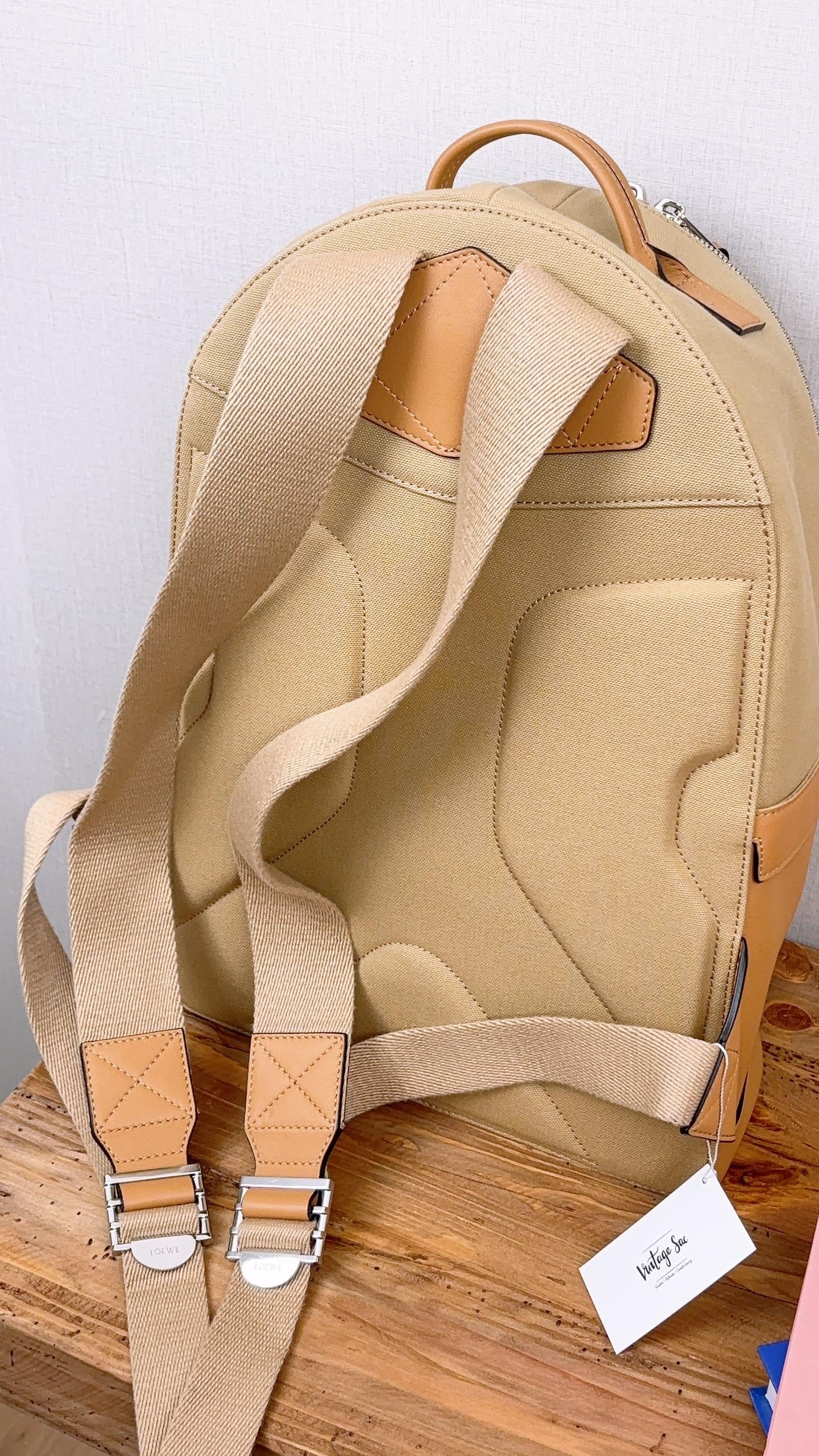 Loewe Camel Beige Calfskin Canvas Backpack