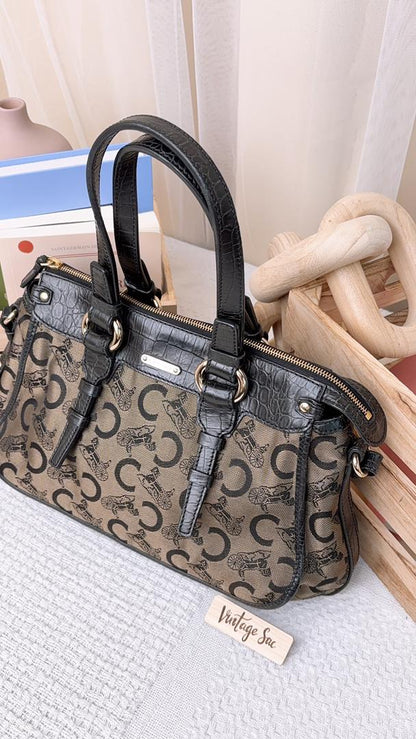 Celine Brown Canvas Vintage C Carriage Handbag