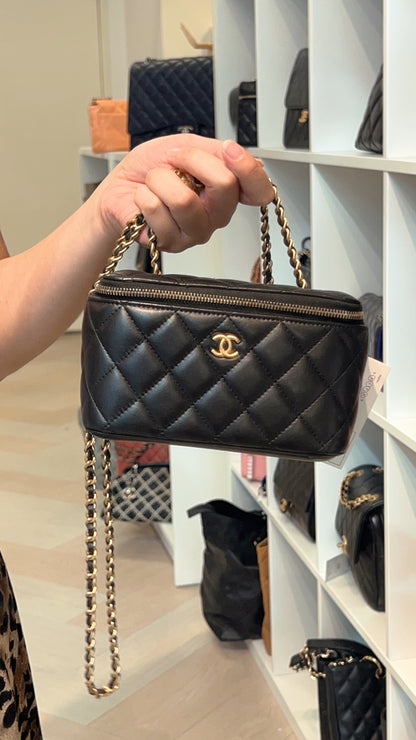 Chanel Black Lambskin Vanity in Pearl Crush