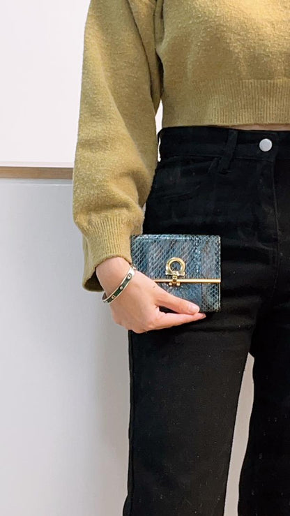 Salvatore Ferragamo Phyton Blue Flap Wallet