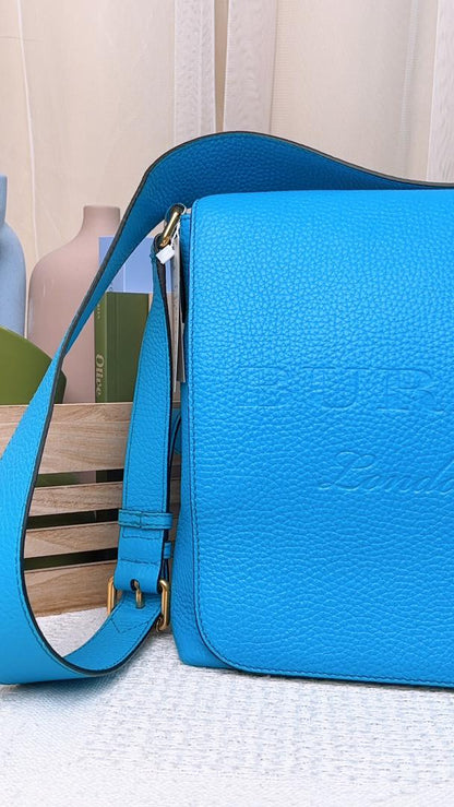 Burberry Blue Grain Calfskin Large Burleigh Messenger Bag