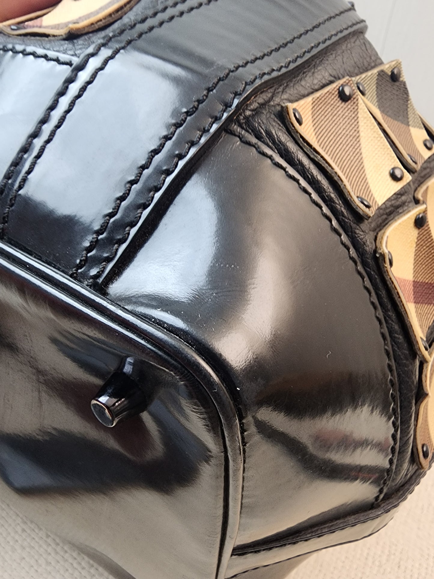 Burberry Nova Check Studded Warrior Armour Hobo Bag