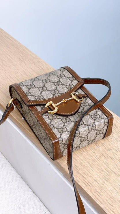 Gucci Brown Supreme Vertical Horsebit 1955 Bag