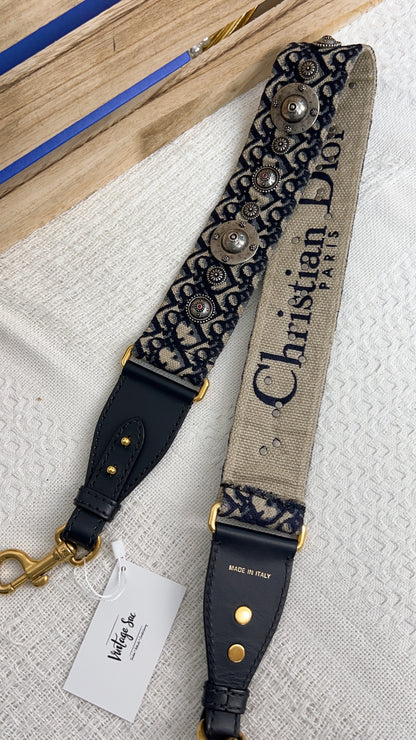 Dior Navy Embroidery Oblique Strap