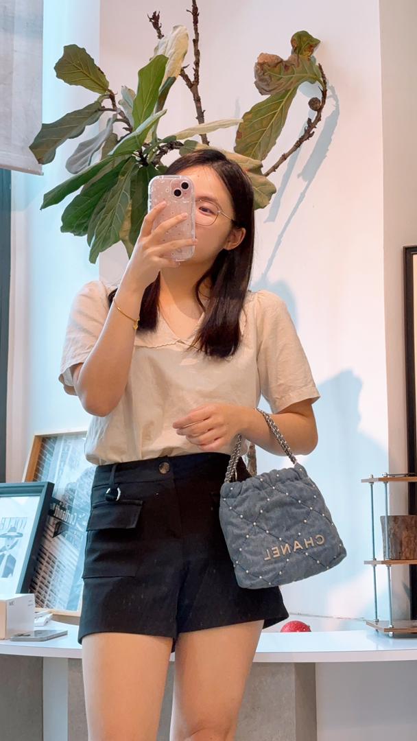 Chanel Denim Studded Mini 22 (SHW)