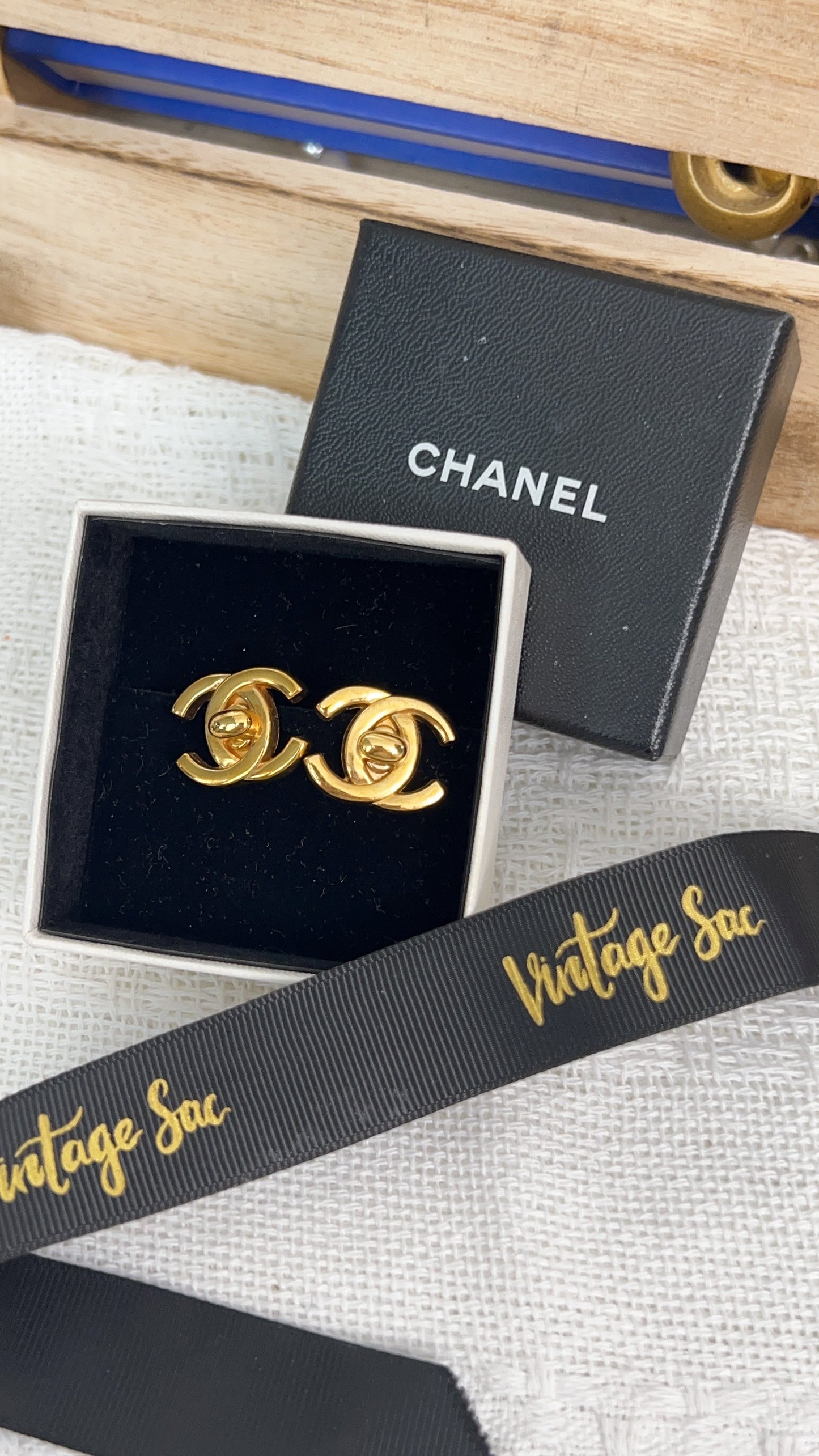 Chanel Vintage CC Turn Lock Clip on Earrings