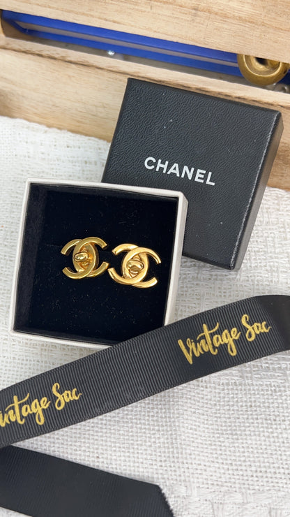 Chanel Vintage CC Turn Lock Clip on Earrings