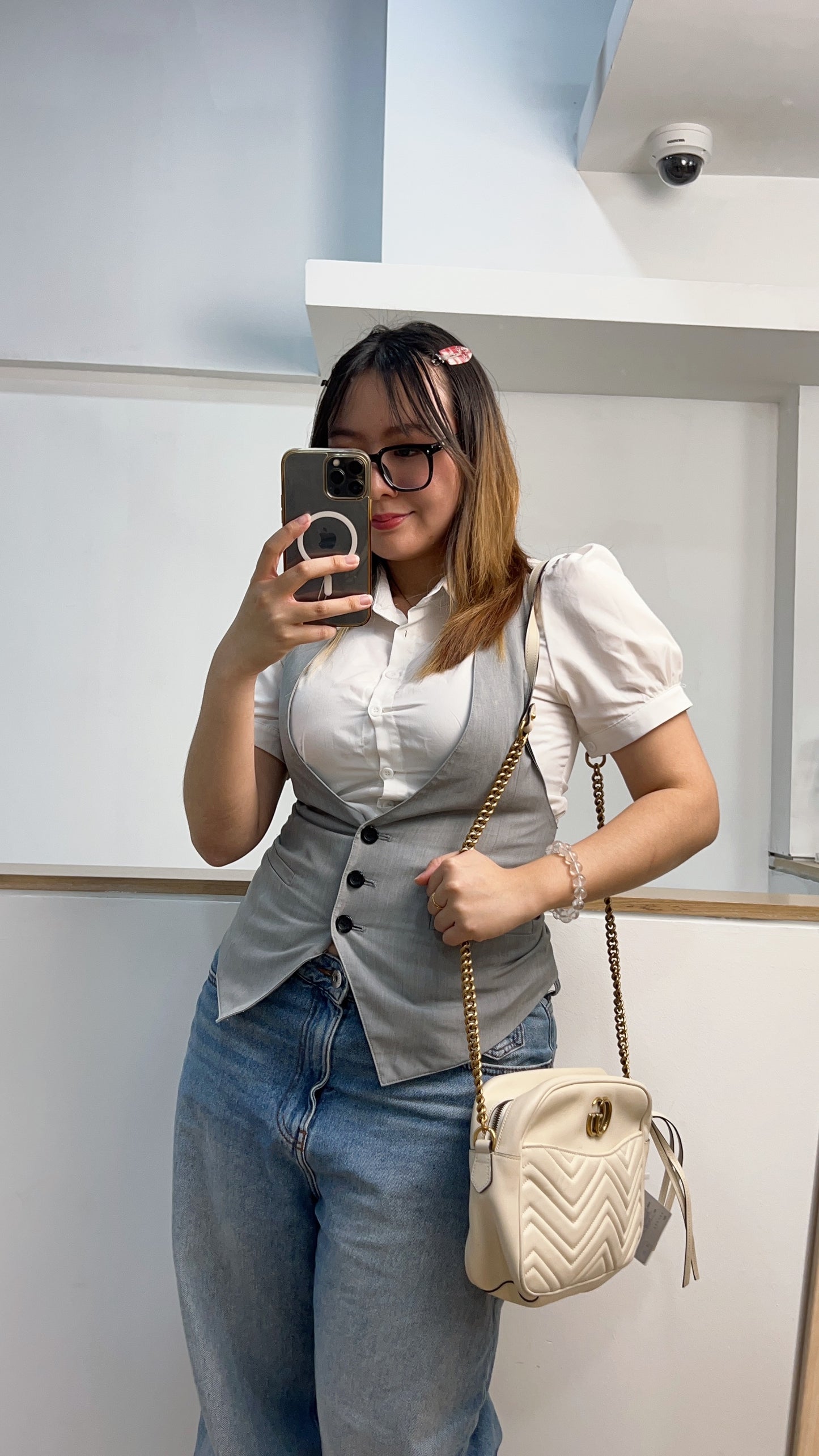 White Calfskin Medium Marmont Camera Bag GHW