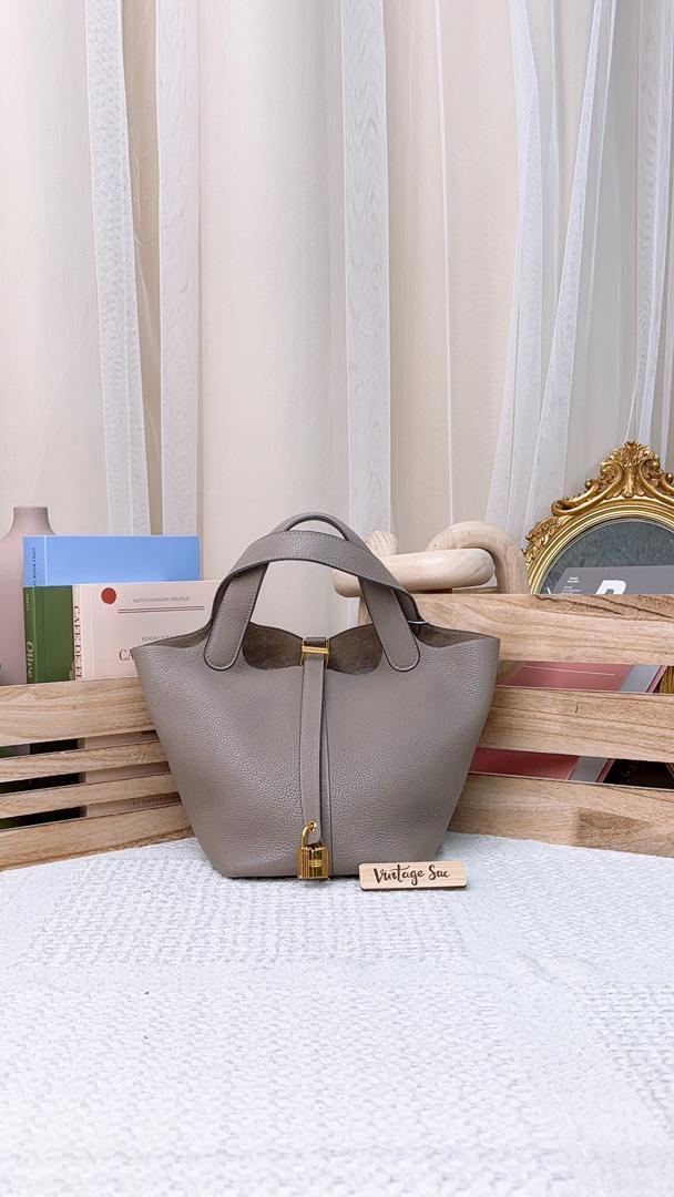 Hermes Gris Asphalte Picotin 18 (GHW)