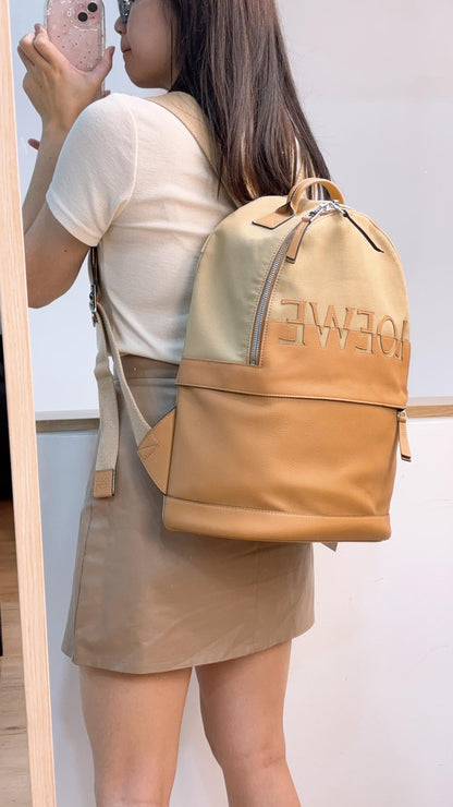Loewe Camel Beige Calfskin Canvas Backpack