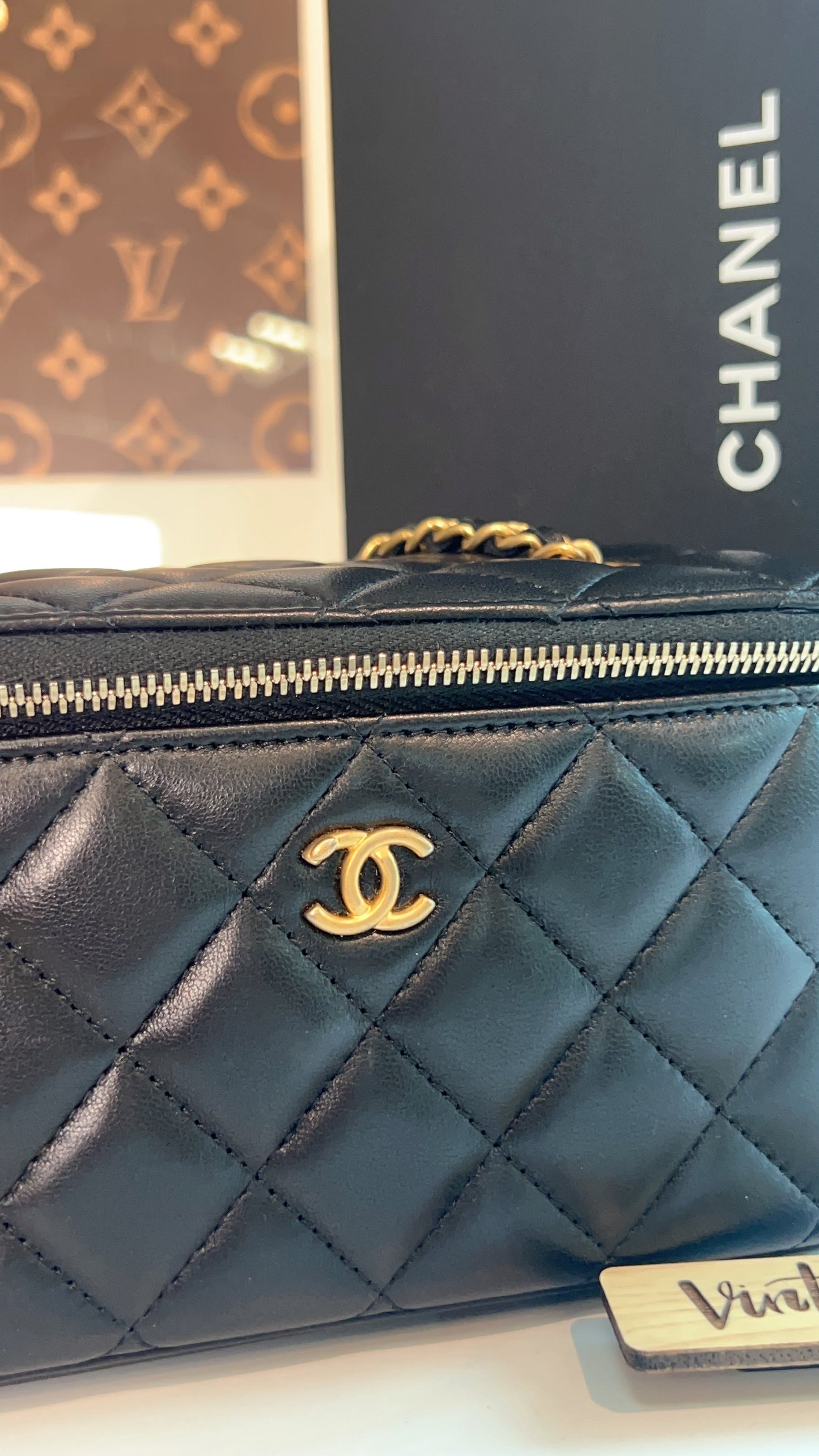 Chanel Black Lambskin Vanity in Pearl Crush