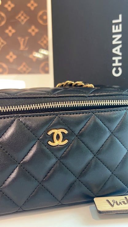 Chanel Black Lambskin Vanity in Pearl Crush