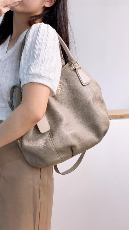 Prada Grey Leather Sacca 2 Manici Shoulder Tote Bag