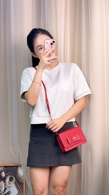 Prada Red Saffiano Bow Wallet with Strap