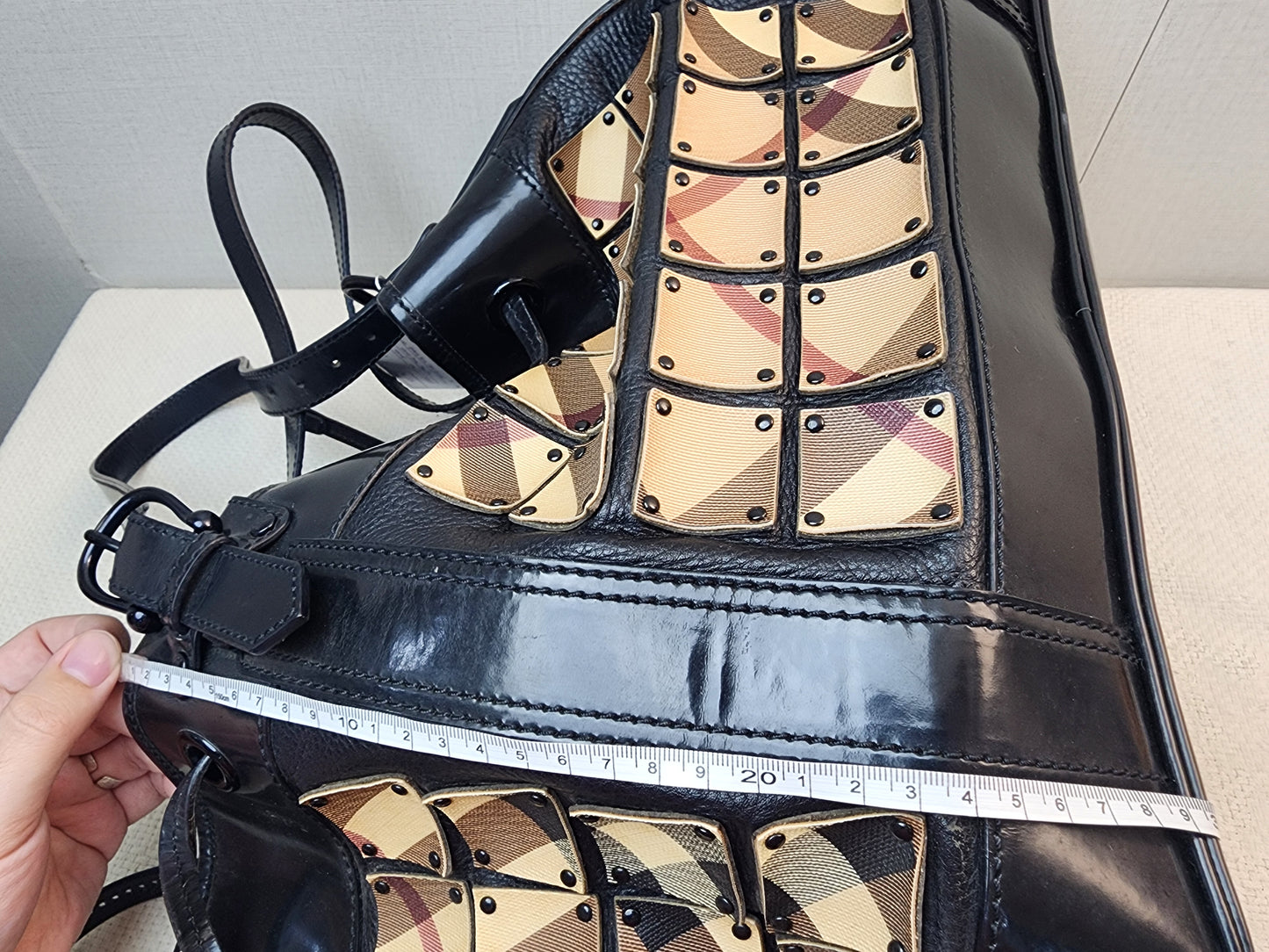 Burberry Nova Check Studded Warrior Armour Hobo Bag