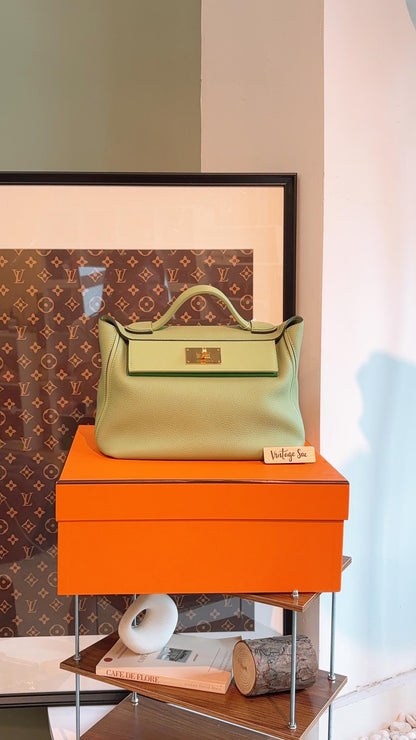 Hermes Vert Criquet / Bamboo Taurillon Maurice 2424 Bag 29cm (GHW)