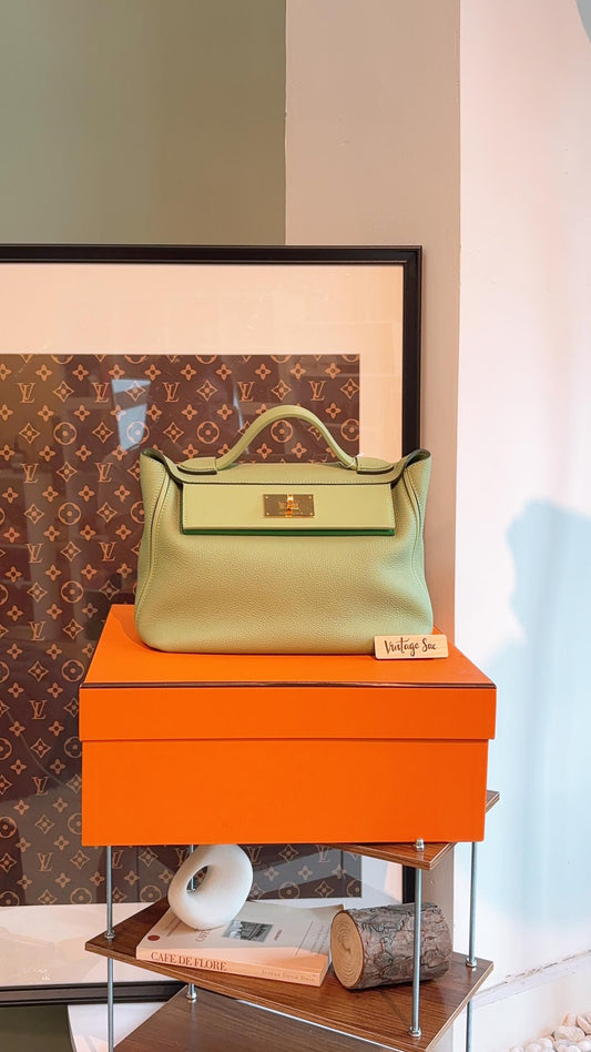 Hermes Vert Criquet / Bamboo Taurillon Maurice 2424 Bag 29cm (GHW)